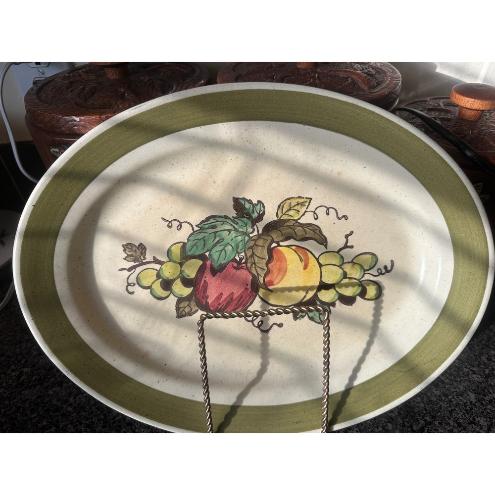 Poppytrail by Metlox Fruit Motif Oval Serving Platter Vintage California Pottery